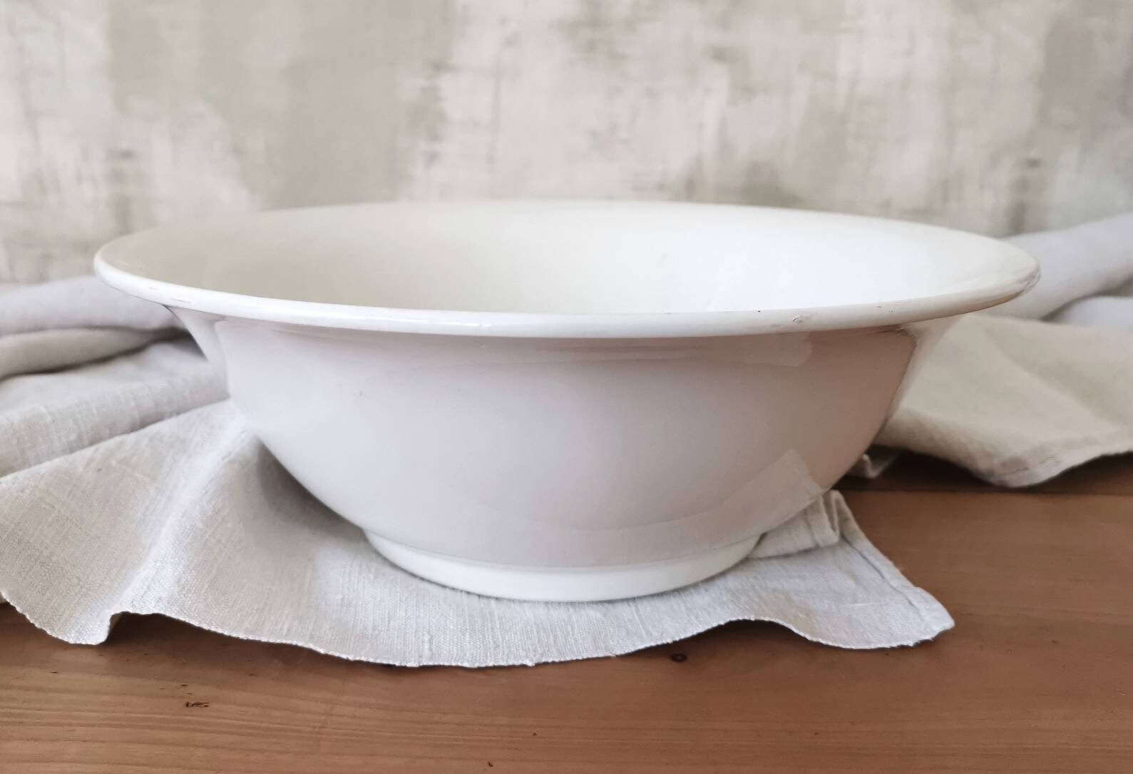 Grand Bol à Mélanger en Pierre de Fer Blanc Français Antique Digoin Sarreguemines France/Saladier Cé