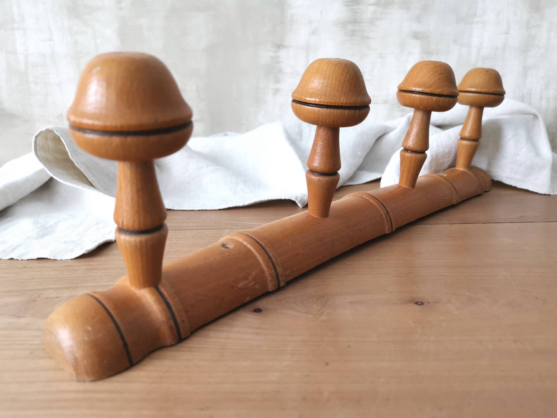 Porte-Manteau Vintage Français, Support de Chapeau Mural en Bois, Tenture Murale, 4 Crochets Bobbins