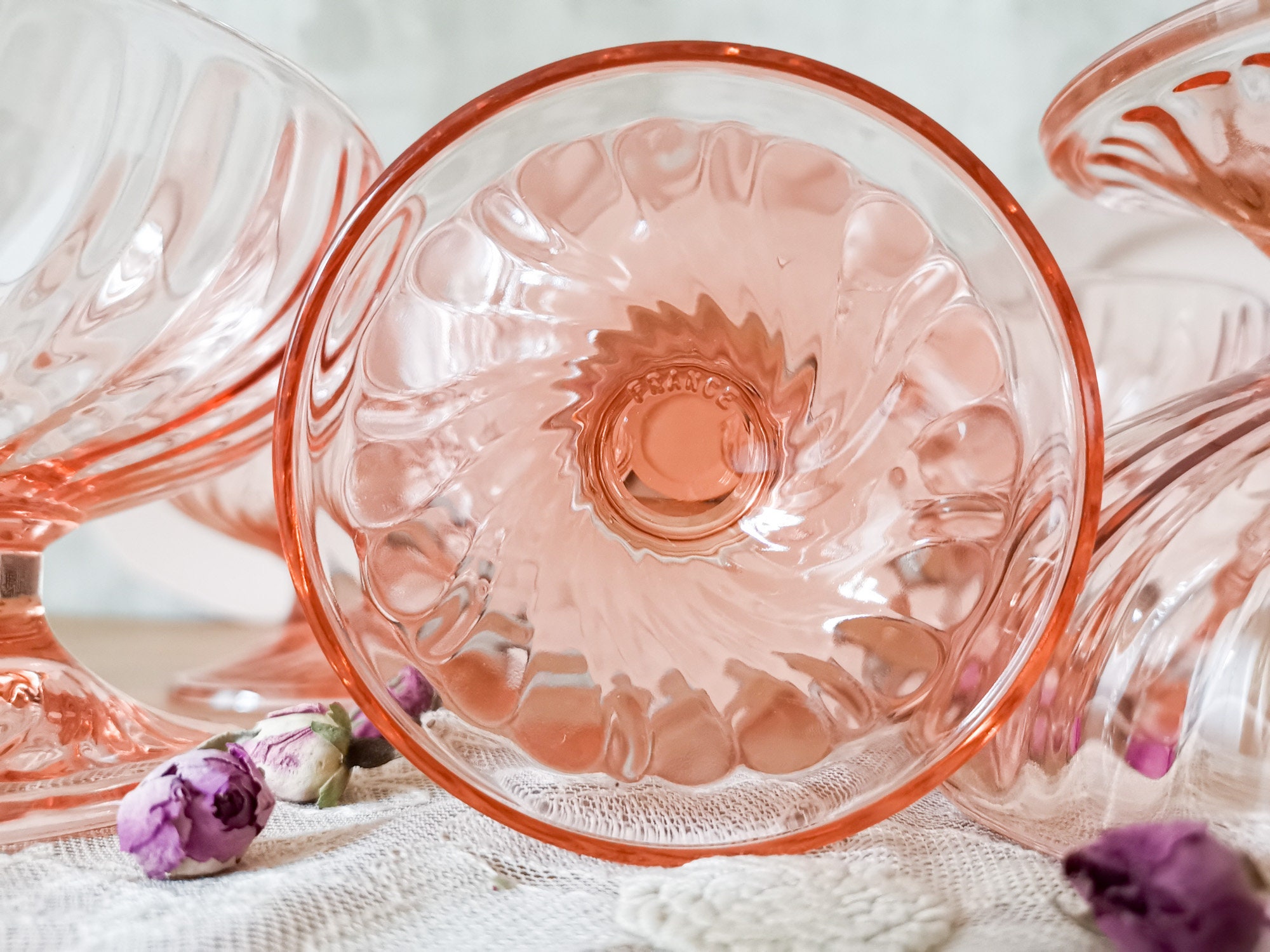 Vintage French Glass Icecream Coupes Bowls Blush Pink Etsy Canada