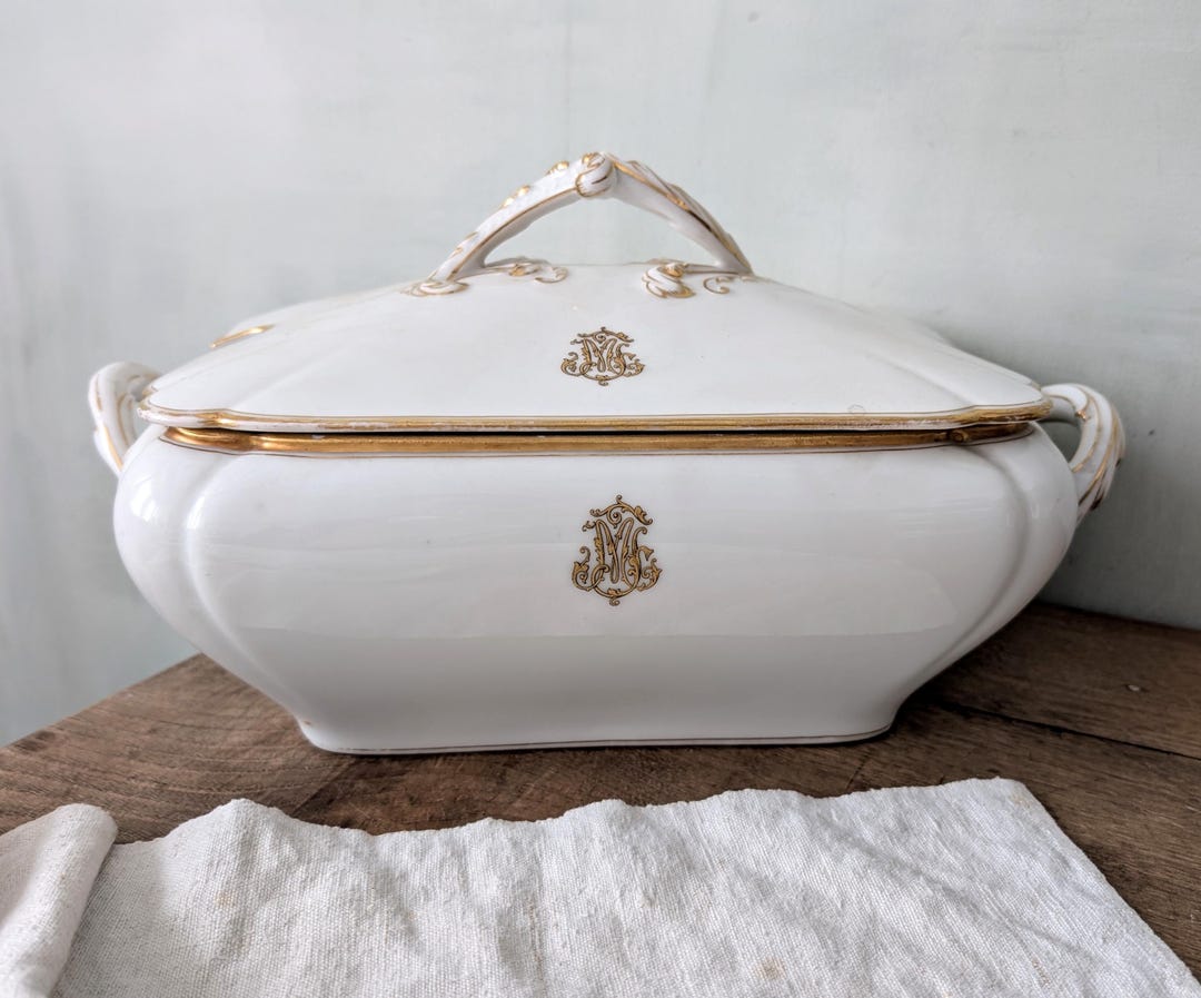 Antique French Porcelain Tureen White Gold Alfred HACHE VIERZON antique-french-porcelain-tureen-white-gold-alfred-hache-vierzon