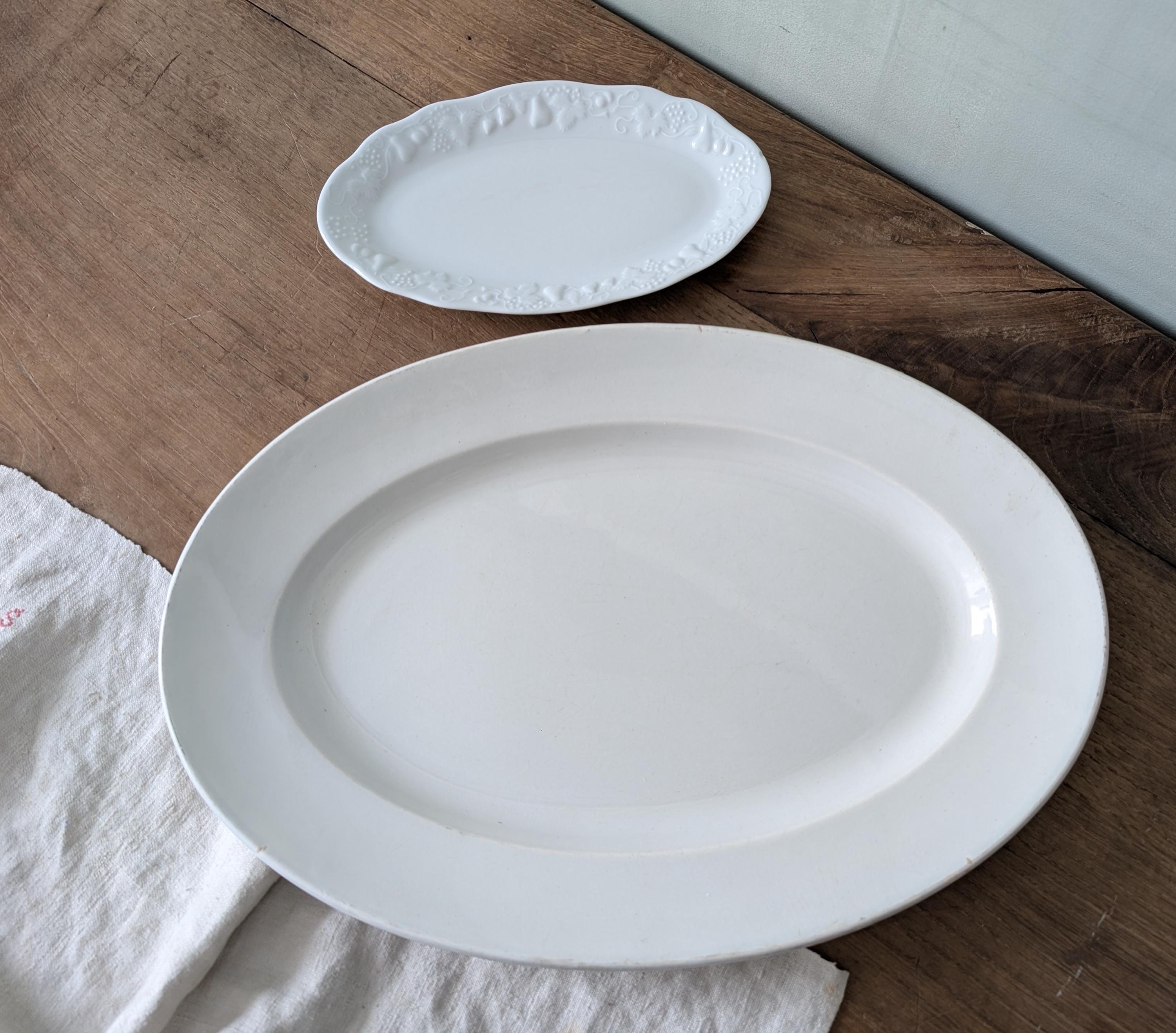 Antique French Large White Ironstone Serving Plate, Stamped CREIL