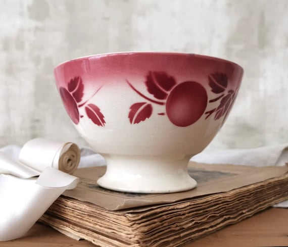 アンティーク フレンチカフェオレボウル：ホワイト＆レッドアイアン