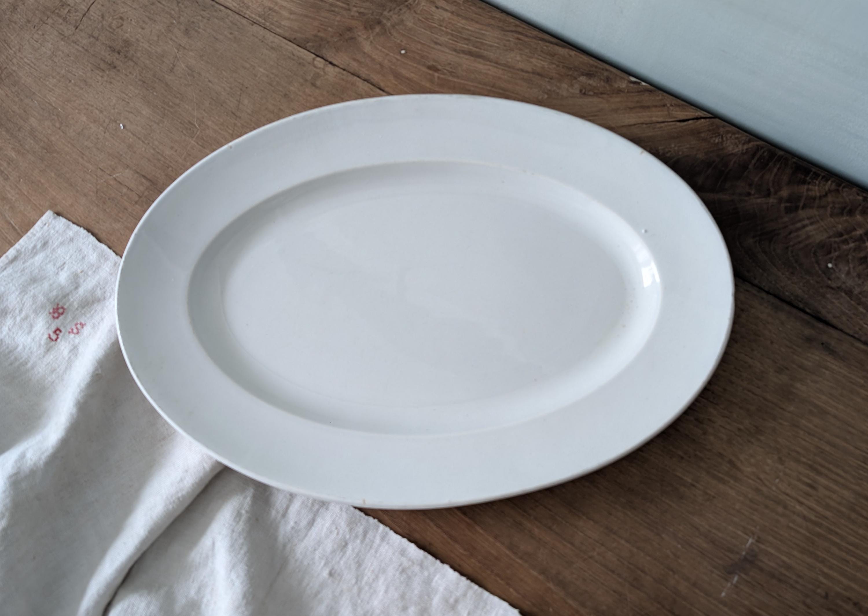 Antique French Large White Ironstone Serving Plate, Stamped CREIL