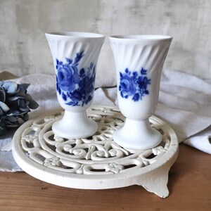 2 Vintage Porcelain Mazagrans / White & Blue Flowers / Mugs / Goblets