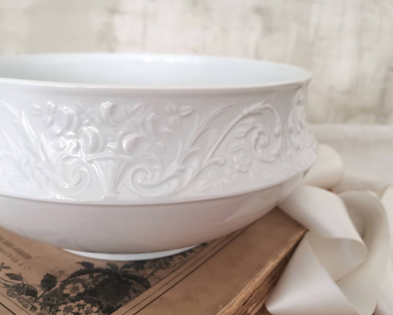 Grand Saladier Vintage Français Blanc Raynaud Limoges Porcelaine/Bol à Mélanger en Céramique Blanche