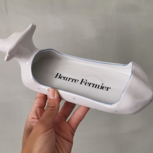 French Vintage Cow Butter Dish, White Porcelain Stamped CHAUVIGNY