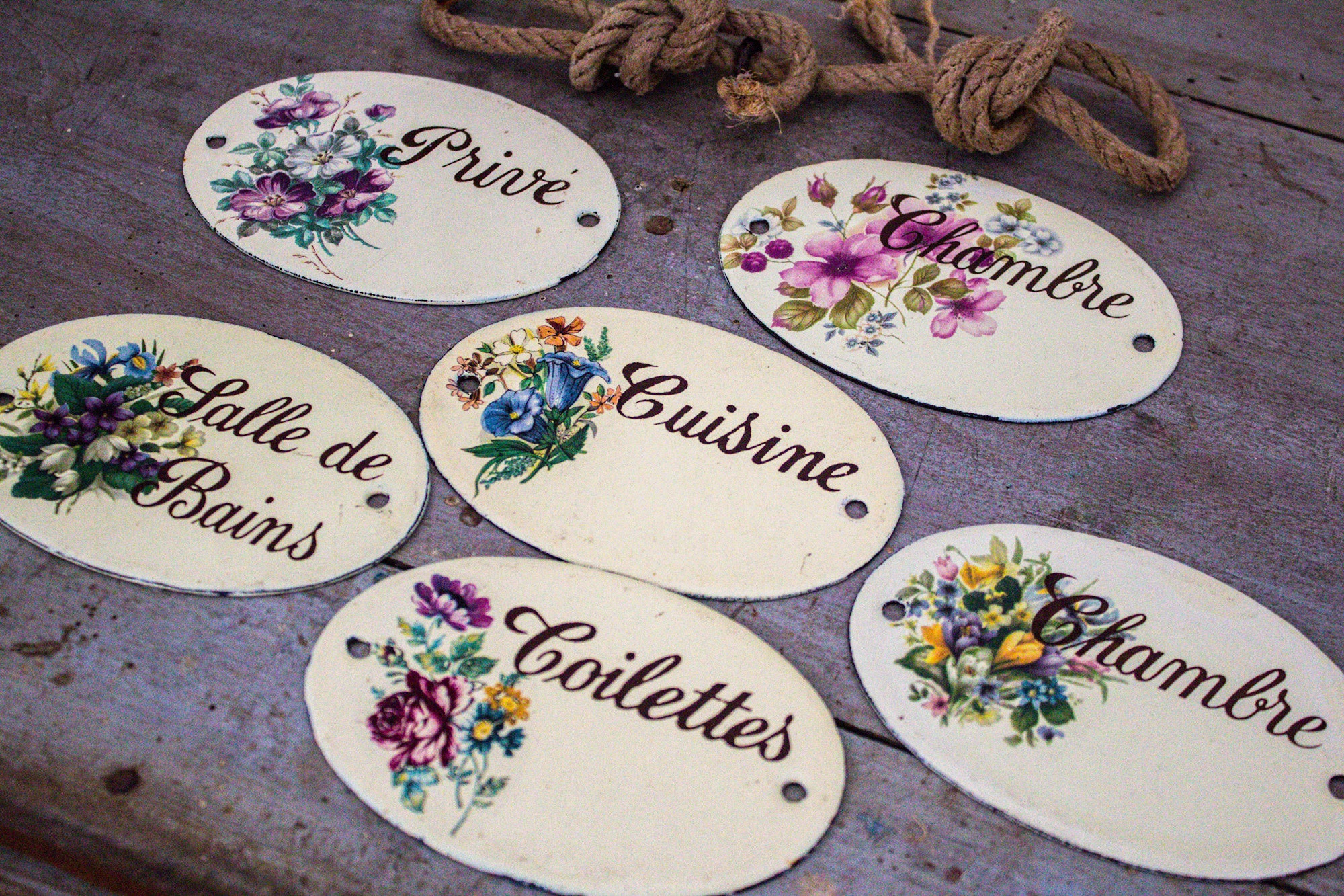 Choisir Vintage Français Metal Flowery Enamel Door Sign, Plaque Murale, Shabby, Imprimé à La Main, C