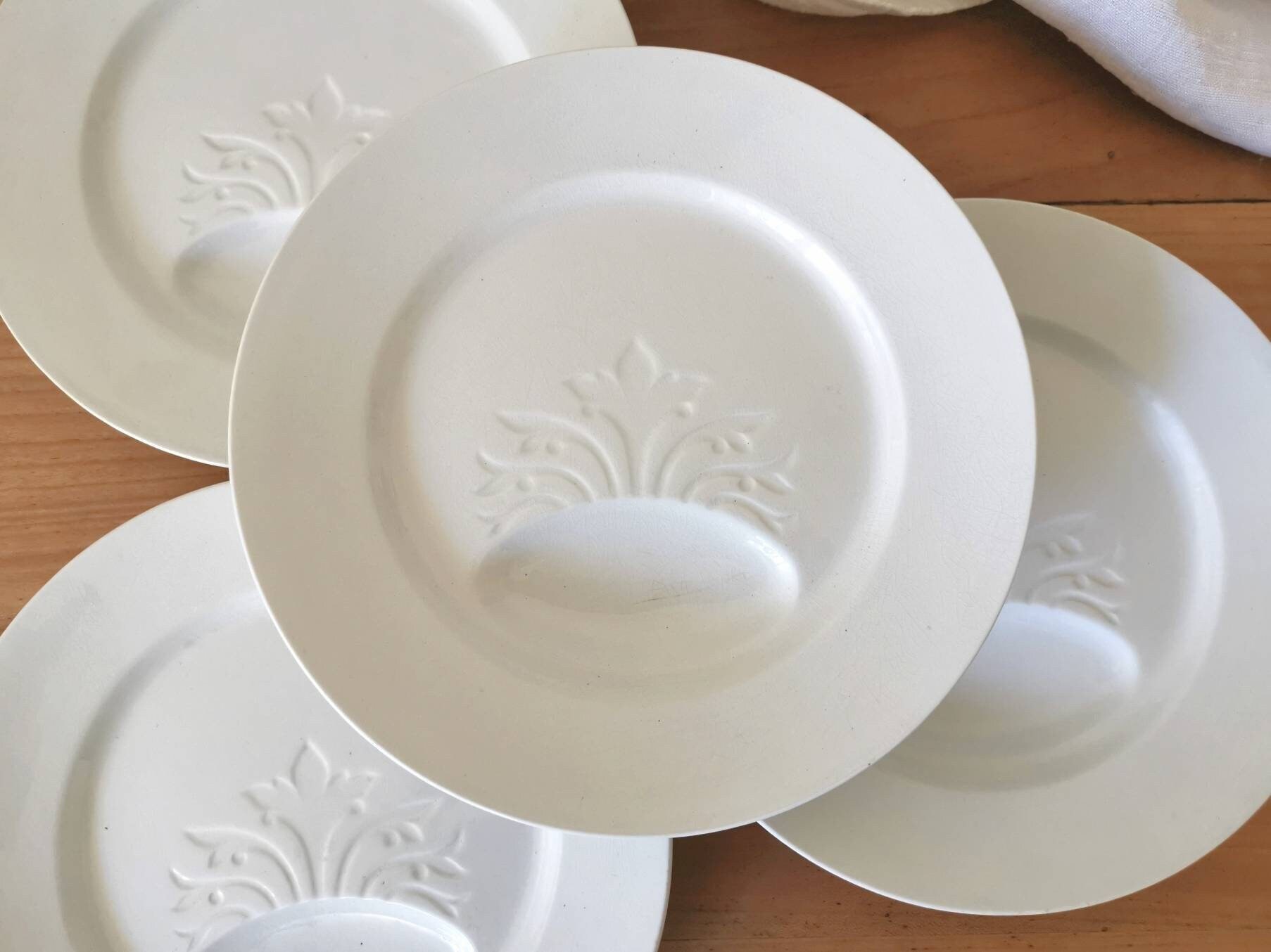 4 Plaques Sarreguemines Majolica Aspargus. Plaques d'artichauts Antiques Français Barbotine. de Sépa