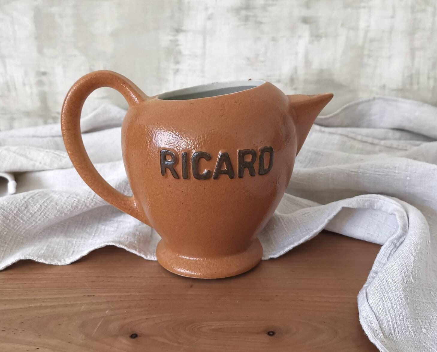 Pichet Bistro Français Vintage, Pichet Ricard, Carafe à Eau, Vin, Grès Émaillé Beige