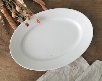 PILLIVUYT White Ceramic Platter, French Vintage Large Oval Serving Plate, Meat Dish, White PORCELAIN