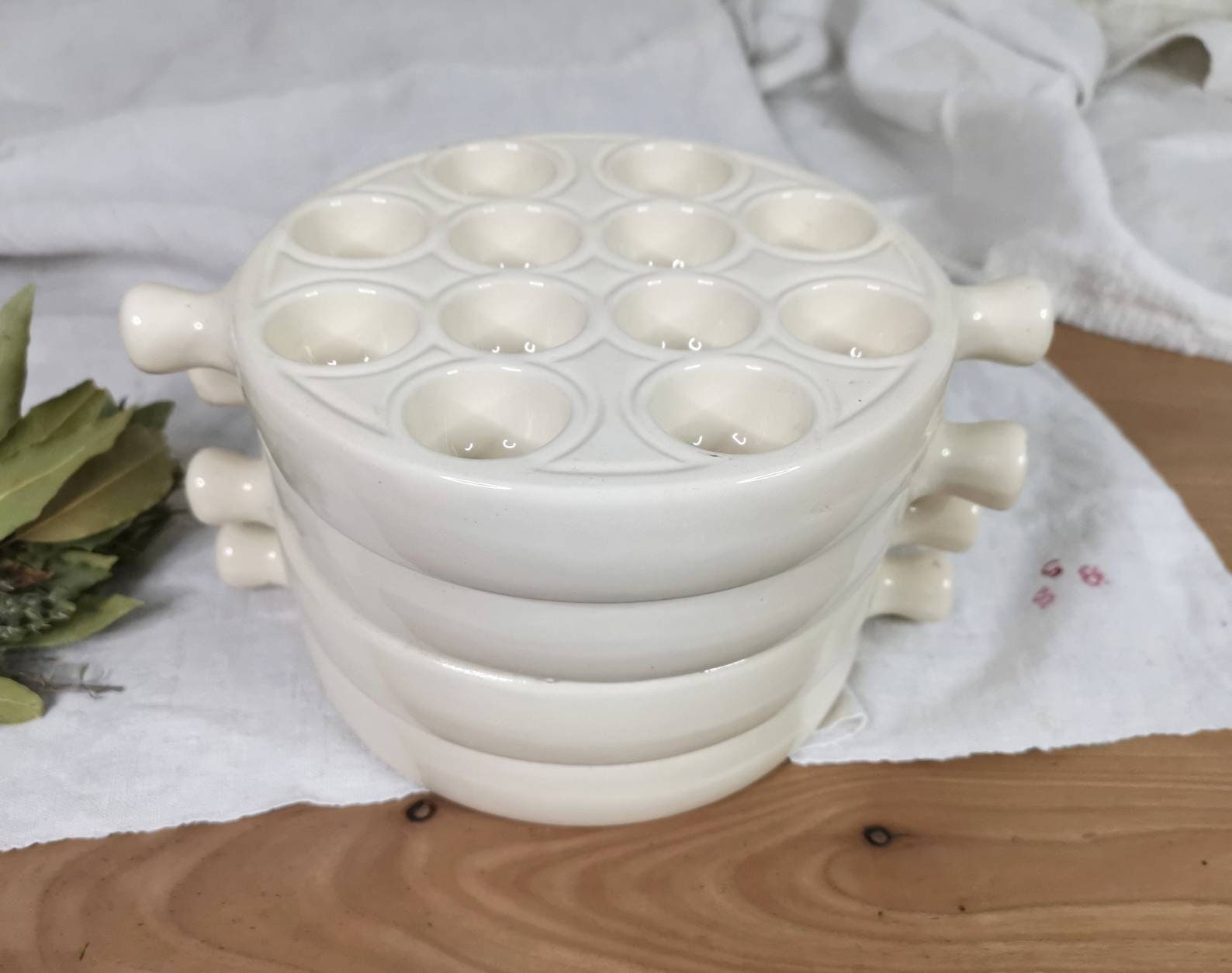 Lot de 2 Grandes Assiettes d'escargot Vintage Français/Escargot Plats Cuisson à L'épreuve Du Four Em