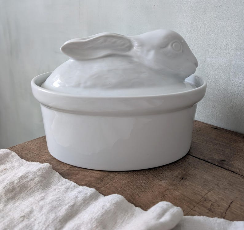Vintage French Rabbit Terrine / PILLIVUYT White Porcelain / Lidded ...