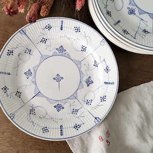 Antique French Dinner Plates, Stamped DIGOIN SARREGUEMINES, COPENHAGUE Model, White Blue Pattern, Art Nouveau Patterned Transferware Plates