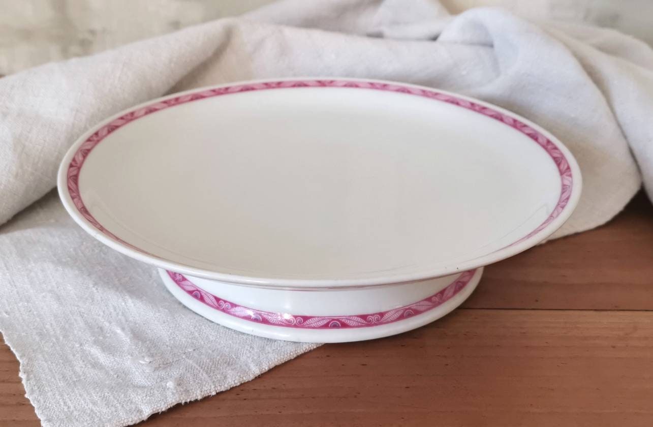 Français Stand à Gâteaux Vintage Haviland Limoges France , Assiette Pieds en Porcelaine Blanche & Ro