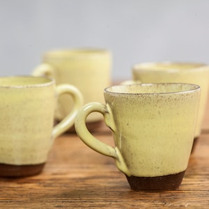Set of 4 Danish Ceramic cups / Yellow glaze hand made cups /  Mid Century Scandinavian Made in Denmark Coffee set