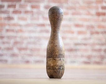 Vintage Wooden Bowling Pin, 1940s - 1950s, Retro Game Room, Vintage house decor