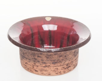 Vintage Danish Modern Stoneware Bowl by Bromma Keramik, 1960s Mid Century Scandinavian pottery, Red glaze dish