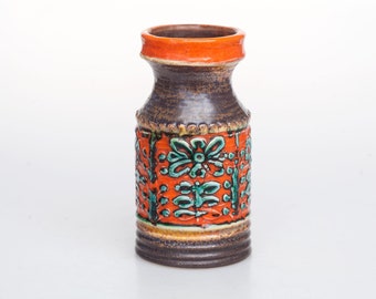 Vaso vintage in ceramica marrone e arancione, Made In Germany anni '60, ceramica della Germania occidentale, Ü-Keramik, arredamento in ceramica della metà del secolo, MCM, WGP