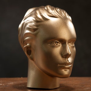 VINTAGE Gold Mannequin Kopf / REAL SIZE 1980er Jahre Mannequin Kopf Dekor / Retro Hut oder Sonnenbrille Display