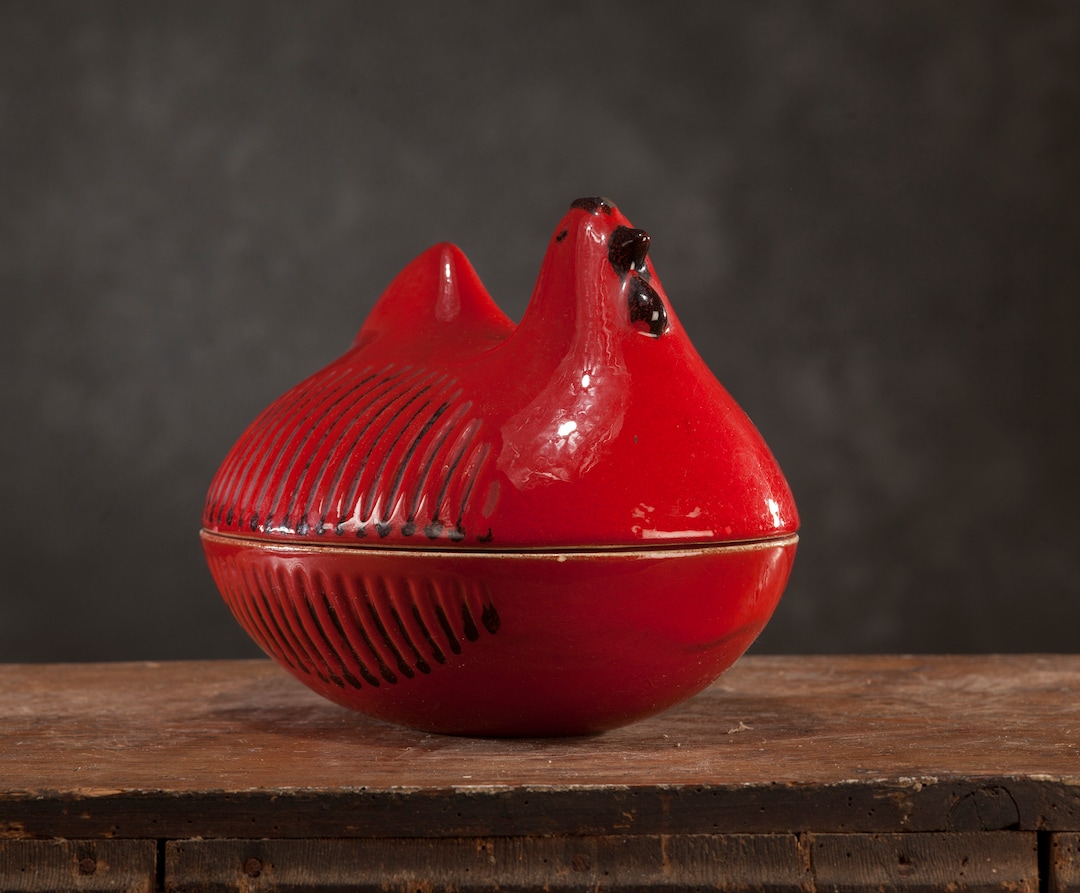 Vintage Egg Holder Red Ceramic Chicken Retro Pottery Hen Etsy