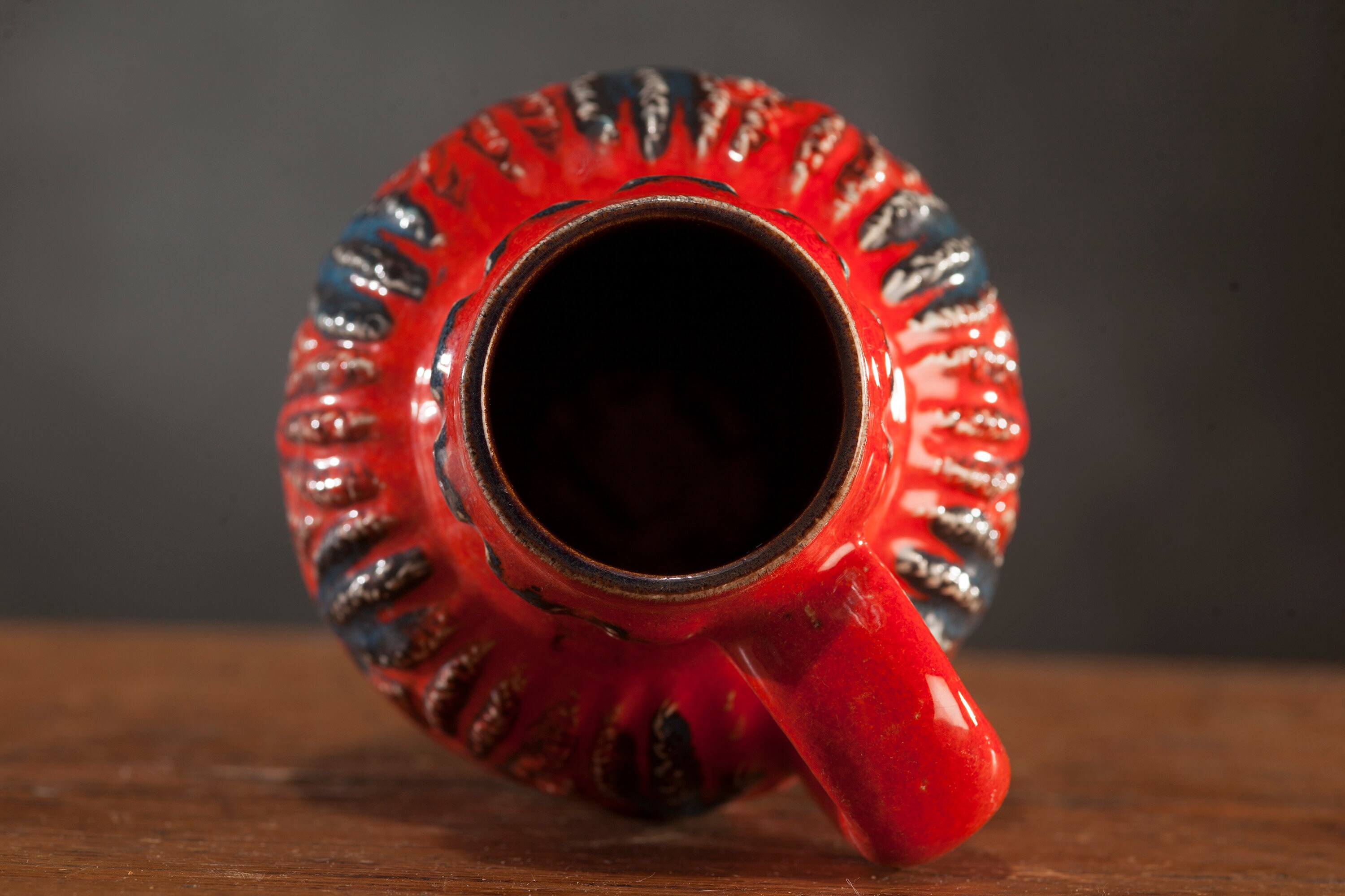 WEST GERMAN POTTERY Bay Keramik Vintage Handled Red and Blue Vase