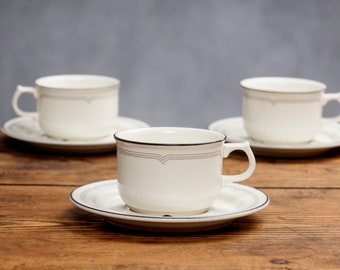 Coffee/Tea SET by Gustavsberg Sweden, Graphite series, Designed by Karin Björquist in 1960s, cups and saucers