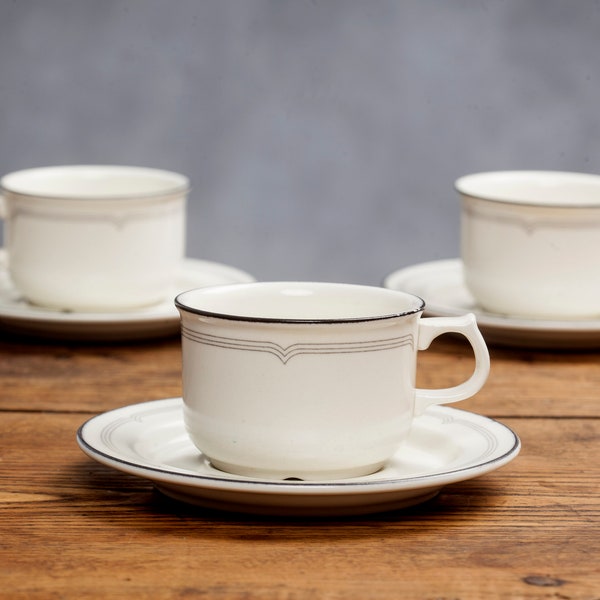 Coffee/Tea SET by Gustavsberg Sweden, Graphite series, Designed by Karin Björquist in 1960s, cups and saucers