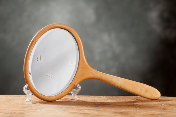 Vintage Wooden Hand Mirror, Mid Century Scandinavian Wooden  display picture 1