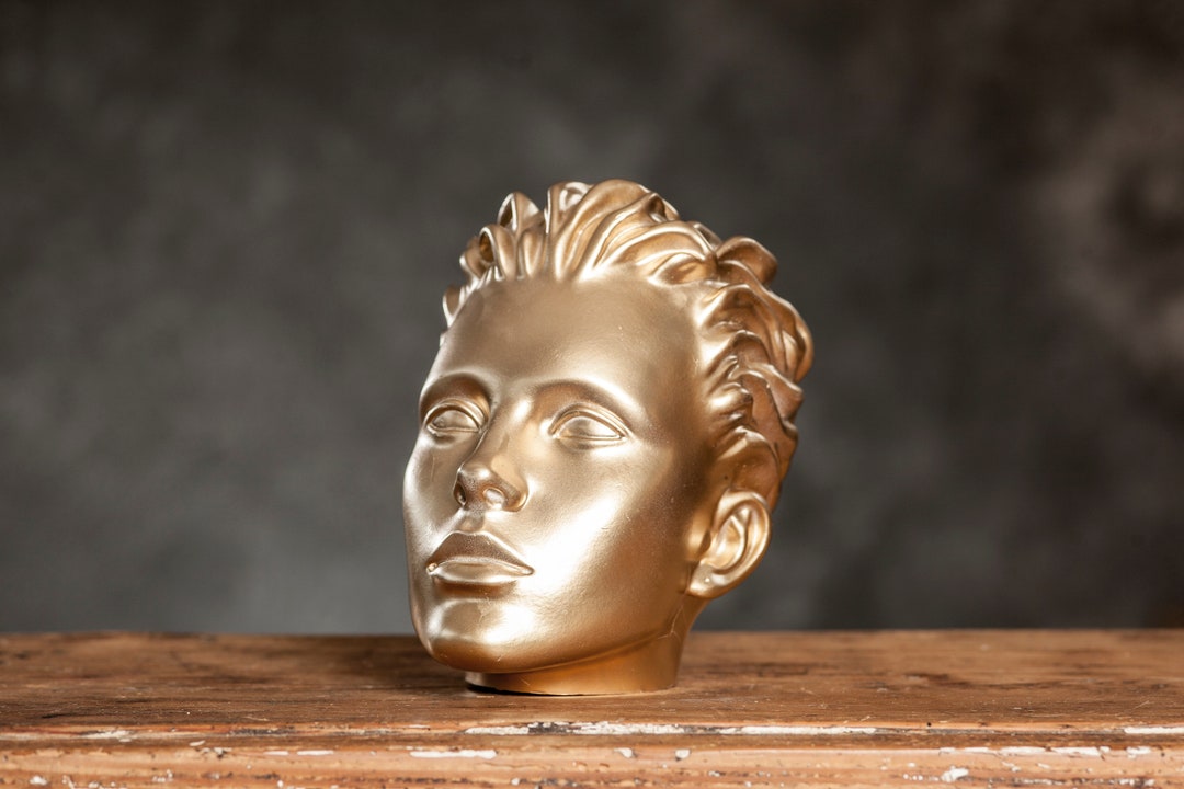 VINTAGE Gold Mannequin Head / REAL SIZE 1980's Mannequin Head Decor