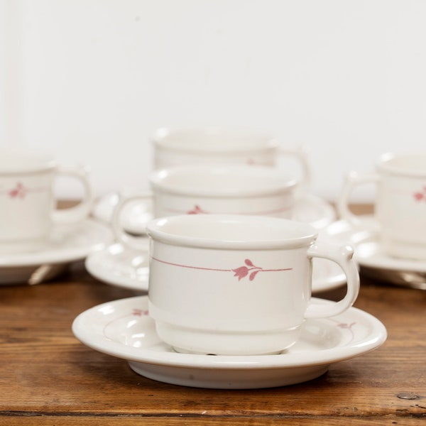 Coffee/Tea SET by Gustavsberg Sweden, Rose series, Designed by Karin Björquist in 1960s, cups and saucers