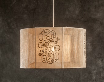 lampe pendentif brodée tissée scandinave vintage, Made in Suède, lampe suspendue au plafond scandinave rétro avec motif floral