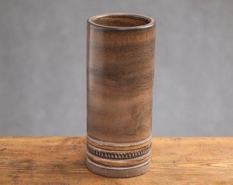 VINTAGE Swedish brown vase by Irma Yourostone, Scandinavian studio pottery design, 1960s Mid Century ceramic decor