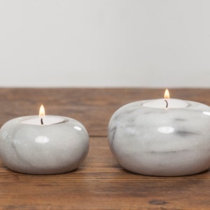SET of 2 Vintage Marble candleholders / Marble candlestick 1970s / organic shape