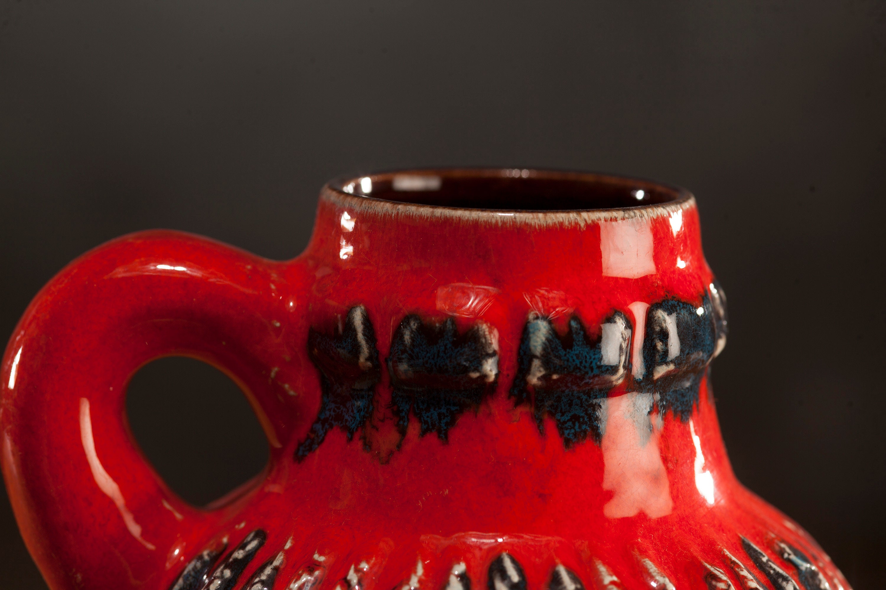 WEST GERMAN POTTERY Bay Keramik Vintage Handled Red and Blue Vase