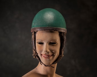 Vintage motorcycle helmet, Retro green helmet, 1960s, Made in Poland bike helmet, retro decor