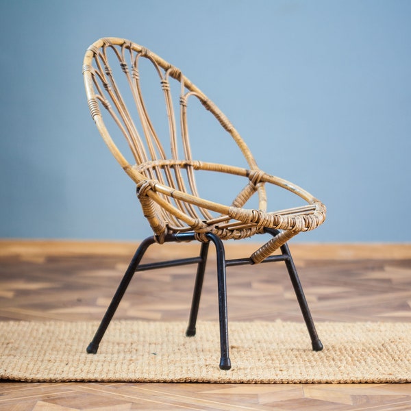 VINTAGE bamboo and Metal Kids Chair by Dirk van Sliedrecht for Rohe Noordwolde 1960s / Mid Century Boho Child chair