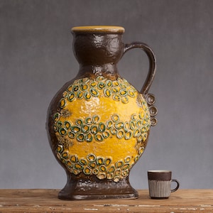 Vintage Large Unique Yellow Vase, West German Pottery, Designed by Dumler & Breiden, 1970s, Decor Domino, Mid Century Ceramic, Rare Vase XXL image 1