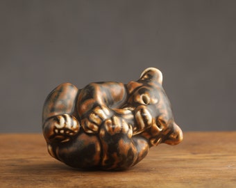 VINTAGE Brown Ceramic Bear Figurine, Designed by K. Kyhn for Royal Copenhagen, Made in Denmark, 1970's, Danish Pottery Animal Decor