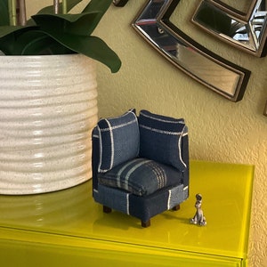 Dollhouse Miniature Corner Chair with 2 accent pillows and 1 seat cushion - Handmade Designer Fabric - Great Christmas gift