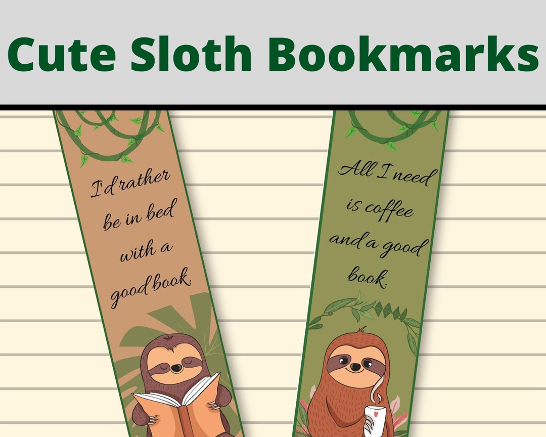 Cute Sloth Bookmarks Printable Bookmark Etsy.de