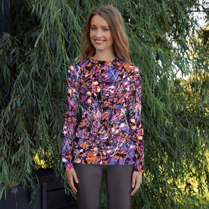 Colorful Rash Guard Made to Order Colorful Printed Vector Artistic Abstract Patterns with Black and Purple #701G