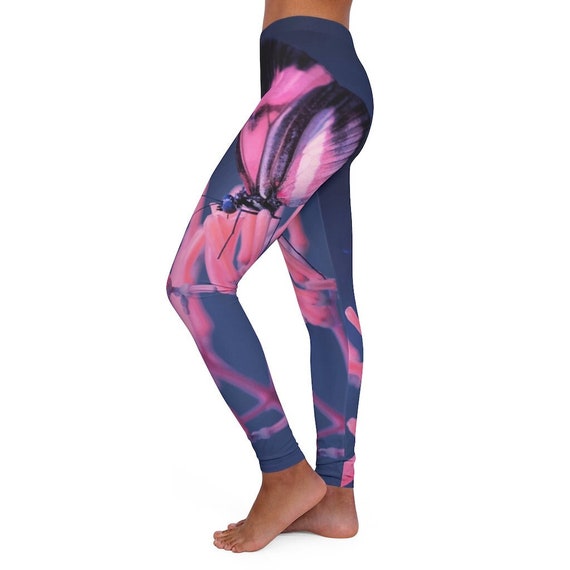 Pink Butterfly Art Women's Spandex Leggings, Workout Leggings