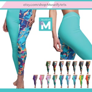 Yoga Leggings with different colored legs, Women&#39;s Gym Workout Leggings, Skinny fit Super soft Cosplay Leggings Art Abstract Patterns