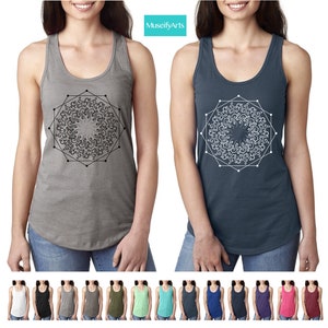 Mandala Art Tank, Sacred Geometry Tank, Workout Shirt For Women, Gym Tanks, Yoga Tank Tops, Tropical Tank, Slim fit Tank, Hippie Tan