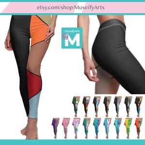 Yoga Leggings with different colored legs, Women&#39;s Gym Workout Leggings, Skinny fit Super soft Cosplay Leggings Art Abstract Patterns