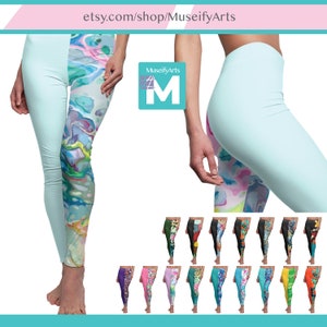 Yoga Leggings with different colored legs, Women&#39;s Gym Workout Leggings, Skinny fit Super soft Cosplay Leggings Art Abstract Patterns