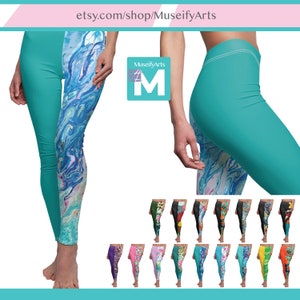 Yoga Leggings with different colored legs, Women&#39;s Gym Workout Leggings, Skinny fit Super soft Cosplay Leggings Art Abstract Patterns