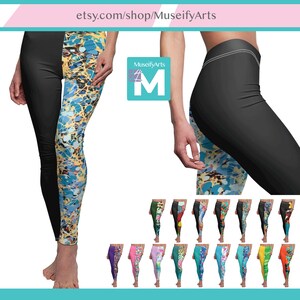 Yoga Leggings with different colored legs, Women&#39;s Gym Workout Leggings, Skinny fit Super soft Cosplay Leggings Art Abstract Patterns