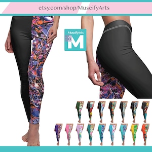 Yoga Leggings with different colored legs, Women&#39;s Gym Workout Leggings, Skinny fit Super soft Cosplay Leggings Art Abstract Patterns