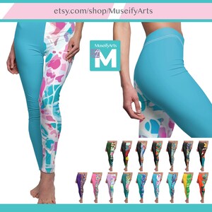 Yoga Leggings with different colored legs, Women&#39;s Gym Workout Leggings, Skinny fit Super soft Cosplay Leggings Art Abstract Patterns